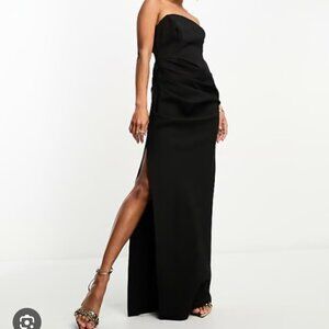NWT ASOS black bandeau maxi dress Womens 10 ruched skirt side slit formal party